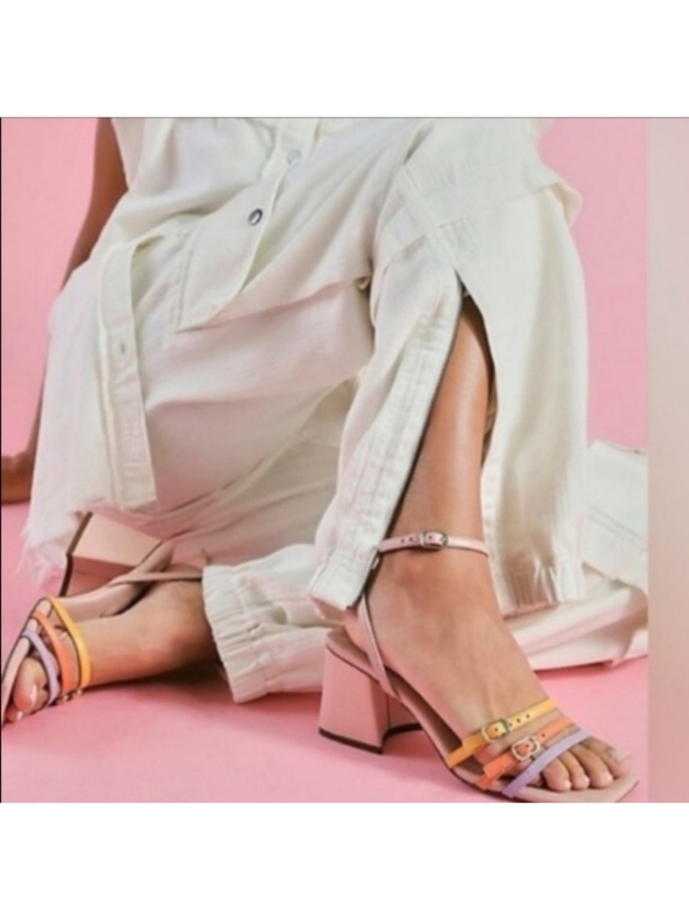 Free People Niki Strappy Heels Sandal Size 40 9.5 10 Pink Leather Block Heel New - Picture 2 of 13